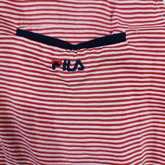Vintage FILA Womens Medium collared sleeveless top Striped Red White Blue Shirt‎ - Picture 4 of 16